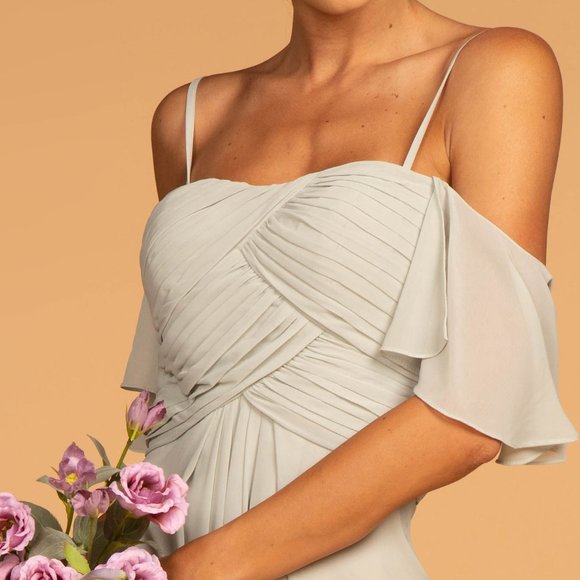 NEW SAGE COLOR Off Shoulder Straight Neck Prom Dress GSGL2615 - Picture 3 of 9
